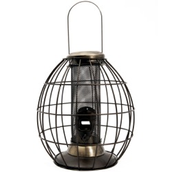 Heritage Squirrel Proof Feeder. A strong, burnished gold & bronze 24cm high hanging feeder designed to hold Seed Mixes.