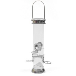 Sterlin Seed Feeder A strong, polised silver, 32cm hanging feeder designed to hold seed mixes and blends